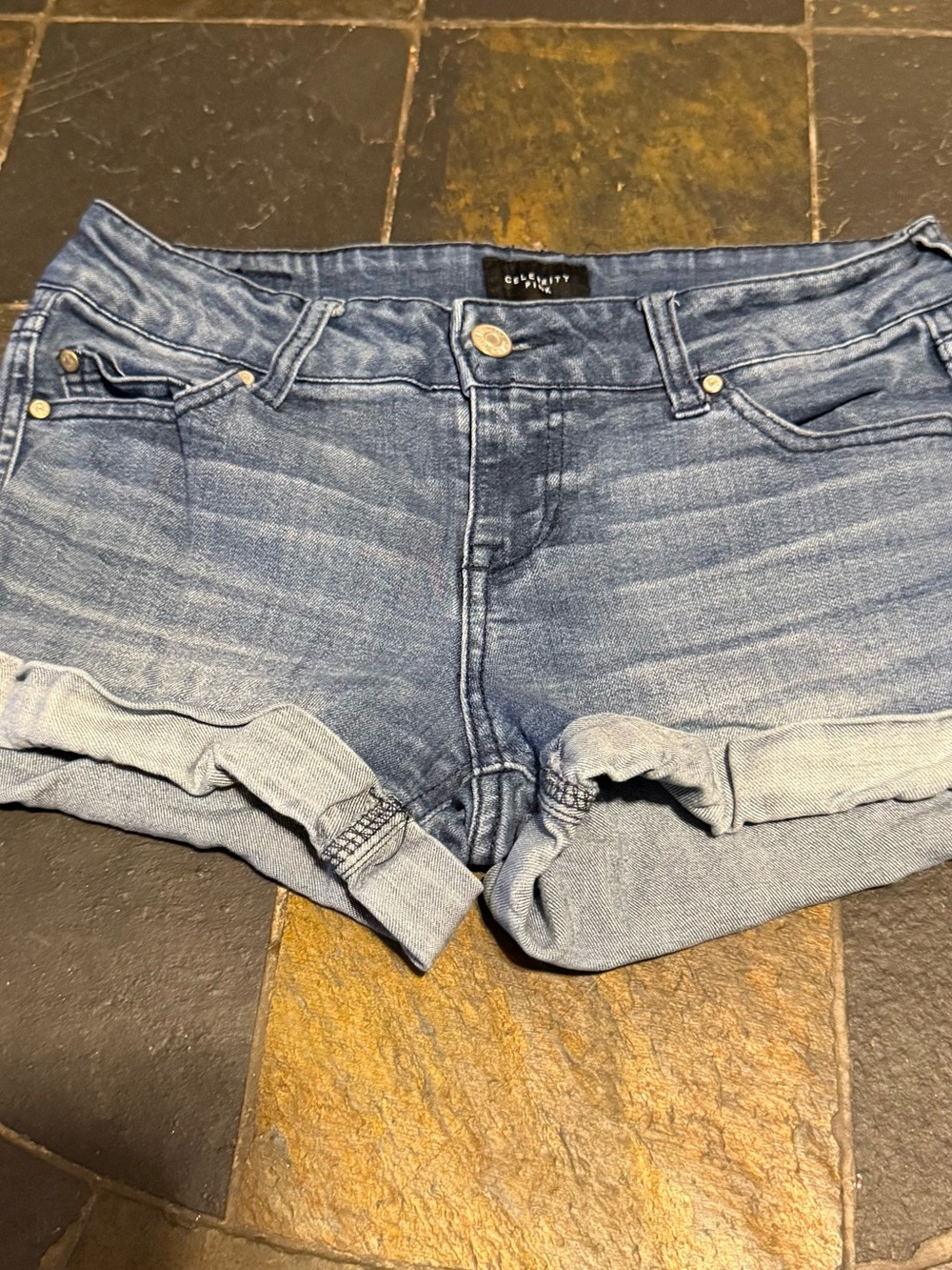 Celebrity Pink Light Blue Rolled Hem Denim Shorts